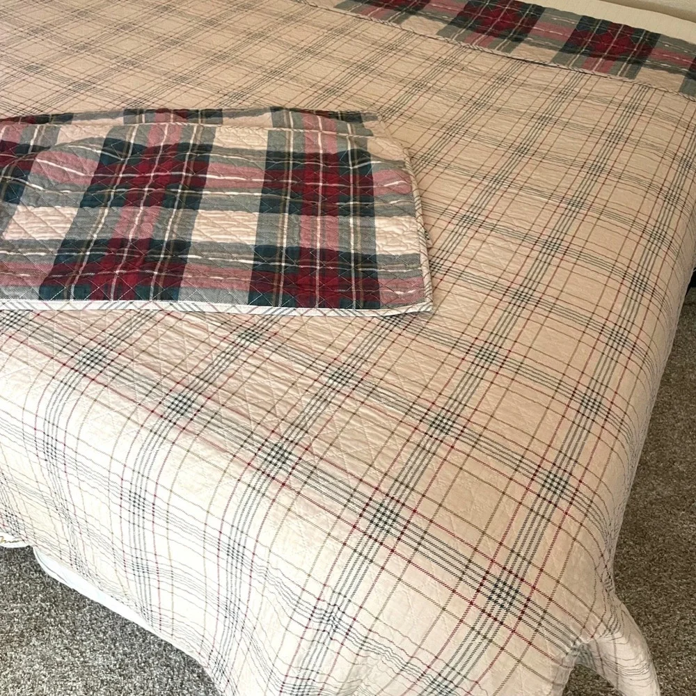 Cuddl Duds Plaid Quilted Coverlet 2 Shams King/Cal King Reversible Rustic Cabin